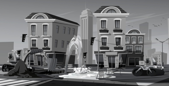 construction zone and pipe of water gushing from the ground in front of two houses